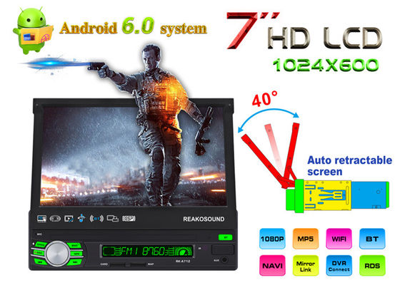 High Power Single Din Android Car Stereo 7 Inch Single Din Android Head Unit Retractabling