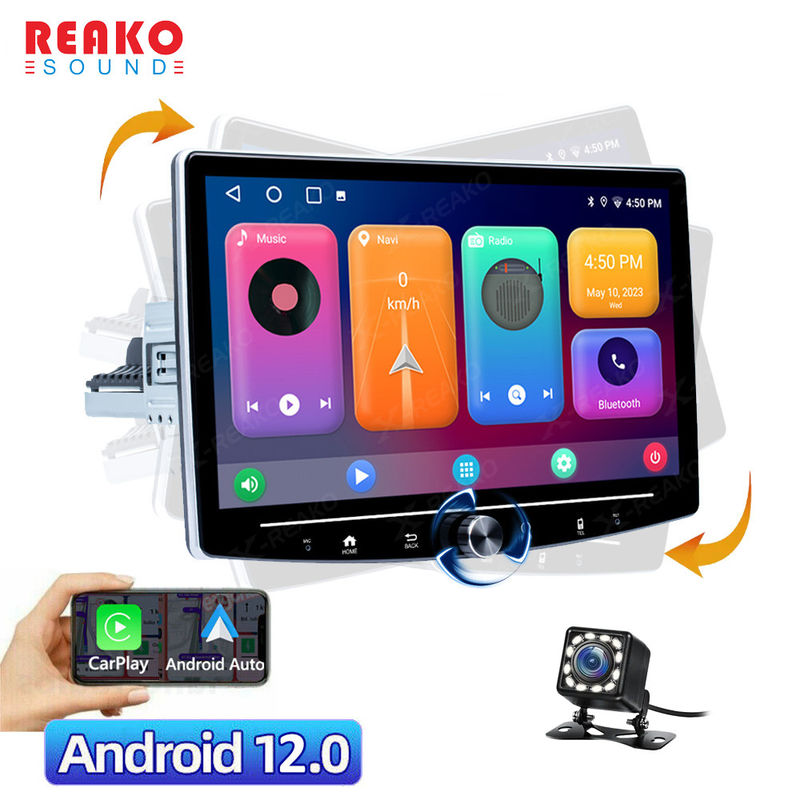 Rotatable 10.1'' Single Din Android Car Stereo Carplay DSP GPS Wifi With Reverse Camera